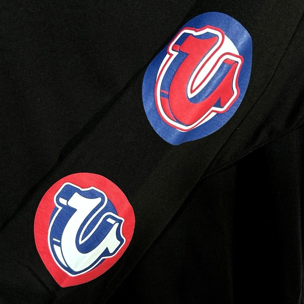 True Religion Men's Pop Horse Shoe Logo Long Sleeve Tee‎ Size L Black Crew Neck